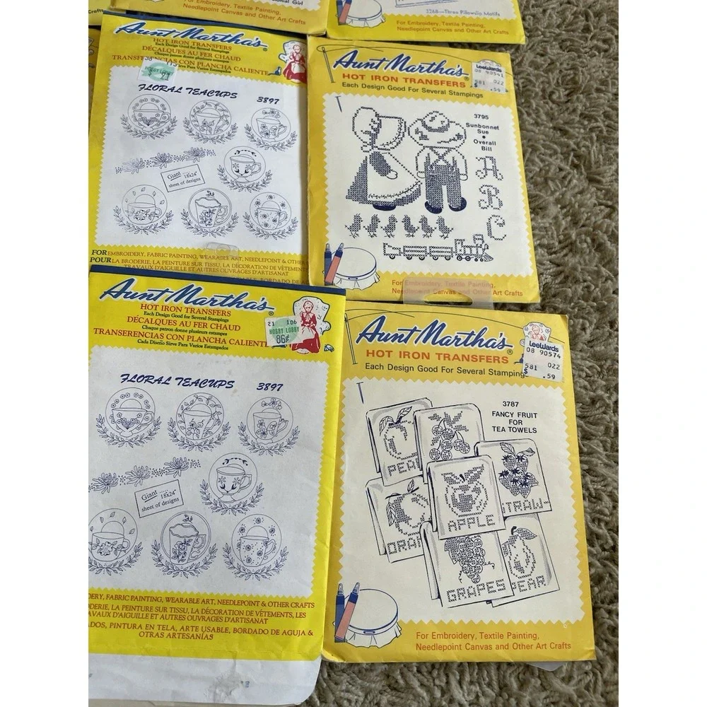 Vintage Lot of 12 Aunt Martha's Hot Iron Transfers for Embroidery